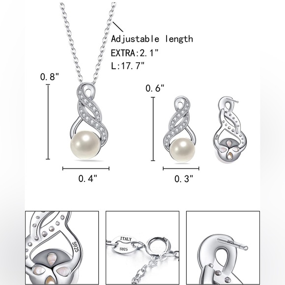 Sterling Silver Clean Freshwater Pearl necklace & earrings jewelry set - Picture 5 of 7